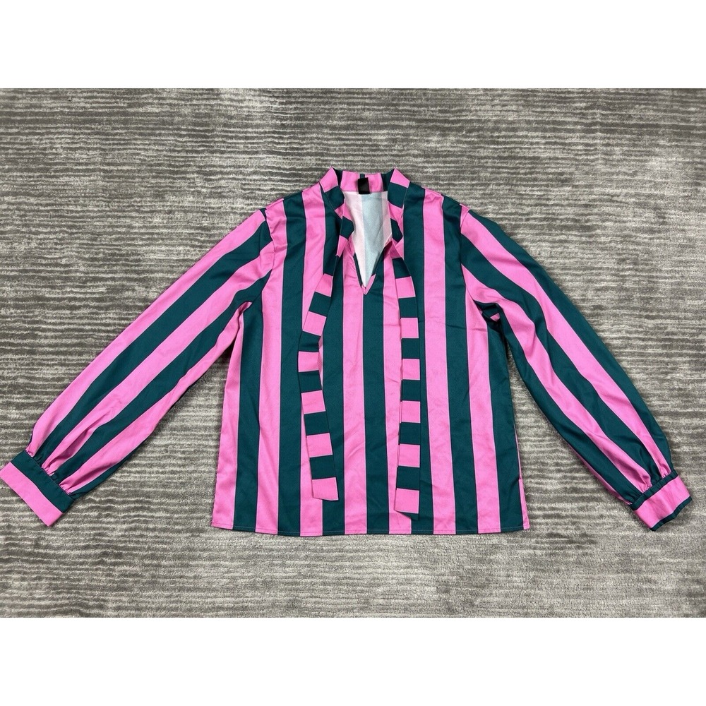 Shein Top Womens Medium Multicolor Stripe Long Sleeve V-Neck Tie Collar